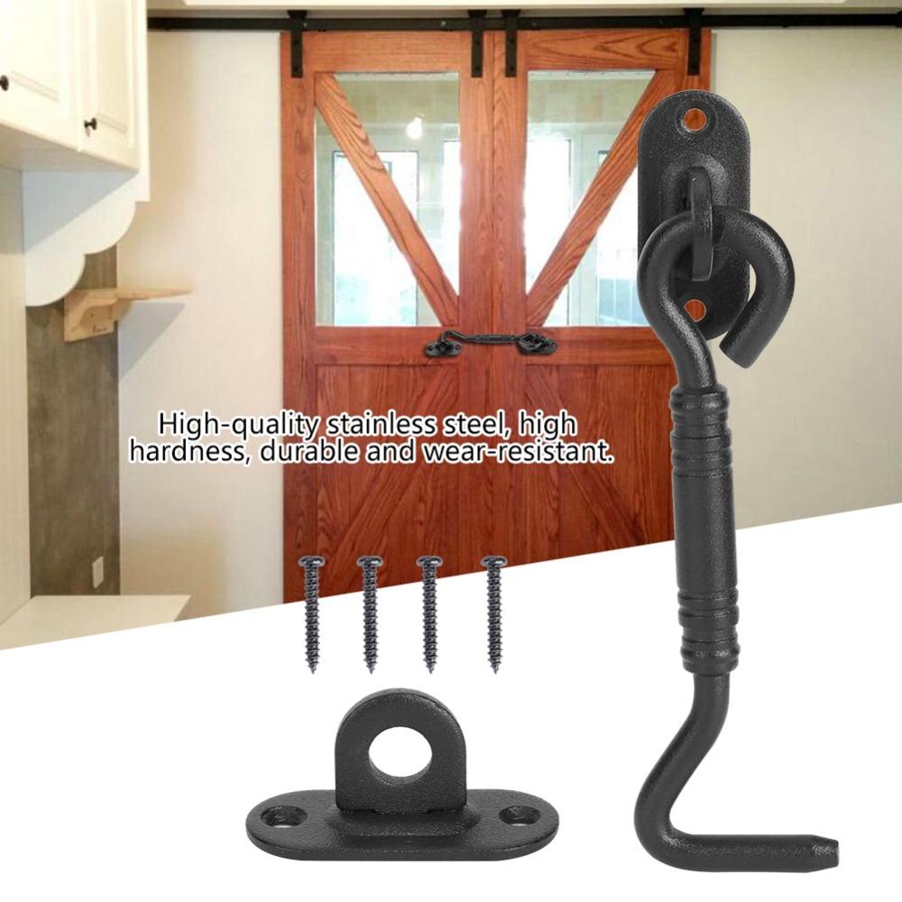 Stainless Steel Barn Door Lock Black Hook Eye Latch Accessory Sliding Door Latch Cabinet Doors