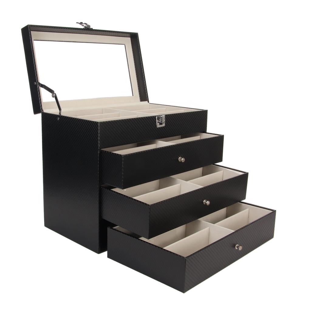 4 Layer Drawer Sunglasses Display Case 24 Slots PU Leather Eyeglass Collection Storage Display Box