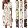 Beach Dresses For Women Spring Summer Elegant Wrap V Neck Floral Boho Dress Flowy Ruched Hawaiian Maxi Dress