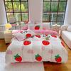 Cartoon Strawberry Duvet Cover Super Soft Kawaii Fluffy Bedding Set Reversible Flannel Plush Comforter Cover with 2 Pillowcase