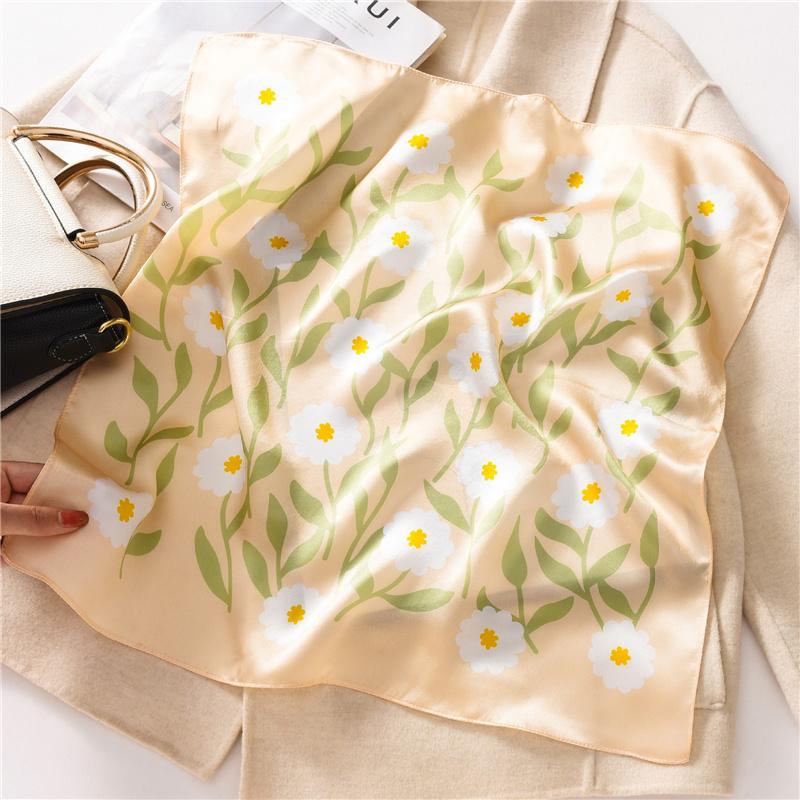 53x53cm 100% Mulberry Silk Scarf Luxury Square Hair Bandana Elegant Head Wrap Neckerchief Sunscreen Shawl for Women