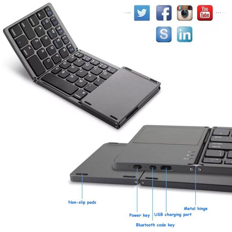 Мини-беспроводная складная клавиатура, портативная Bluetooth-клавиатура с сенсорной панелью для Windows, Android, IOS, планшета, Ipad, телефона