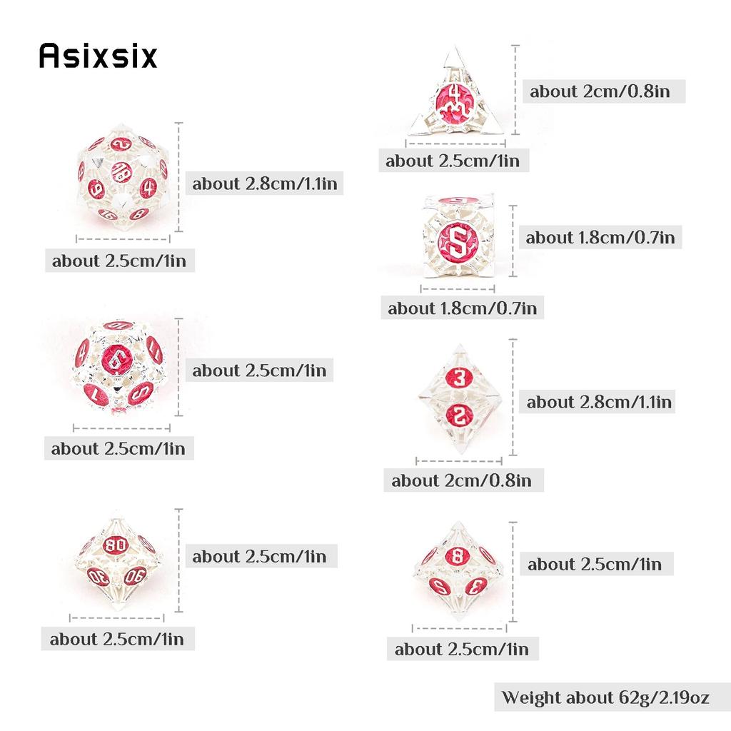 7 шт. серебристо-красные металлические кости, набор полых металлических многогранных кубиков, подходящий для ролевой игры, настольной игры, карточной игры
