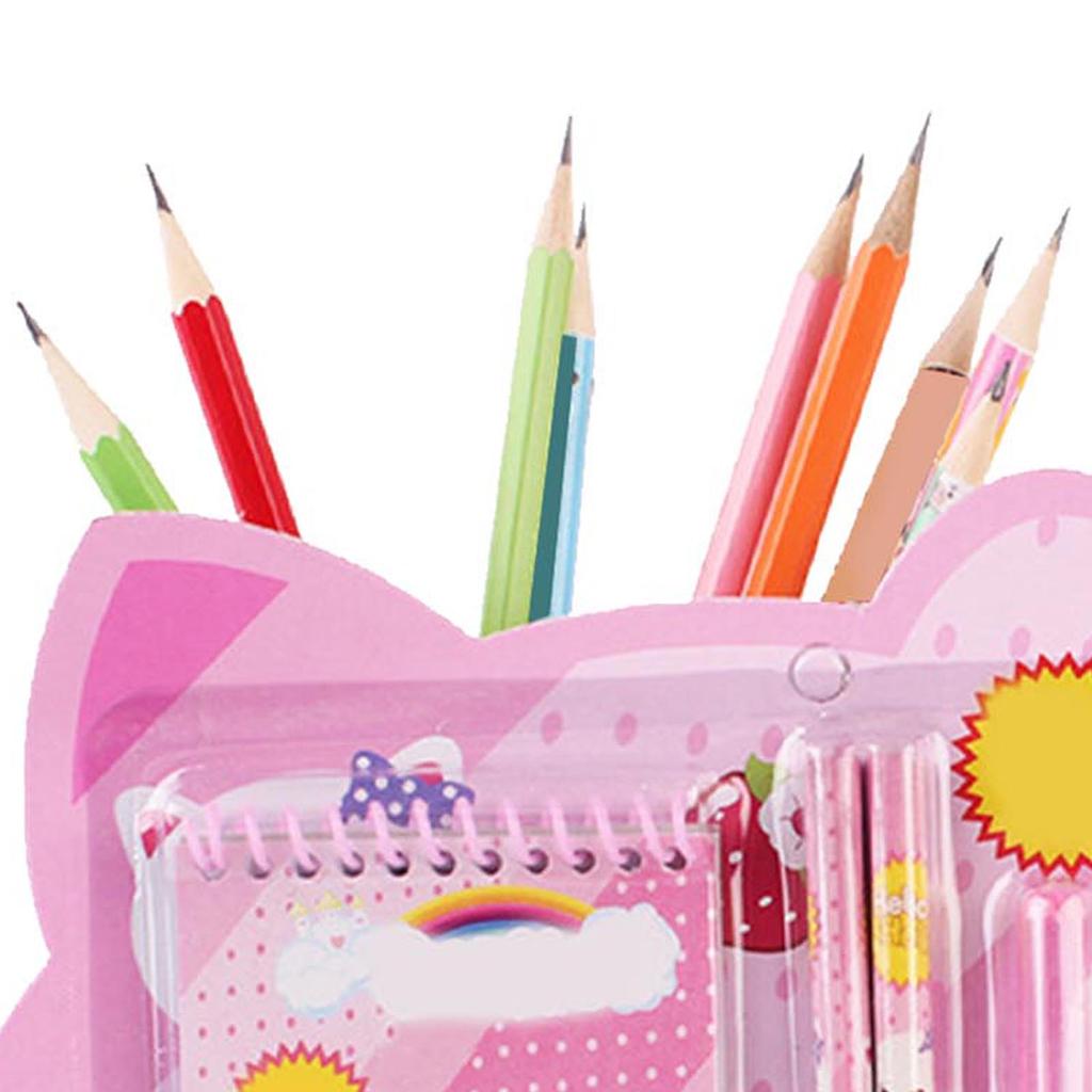 Мультяшный канцелярский набор легкий портативный карандаш ластик линейка блокнот канцелярские принадлежности для детей розовый