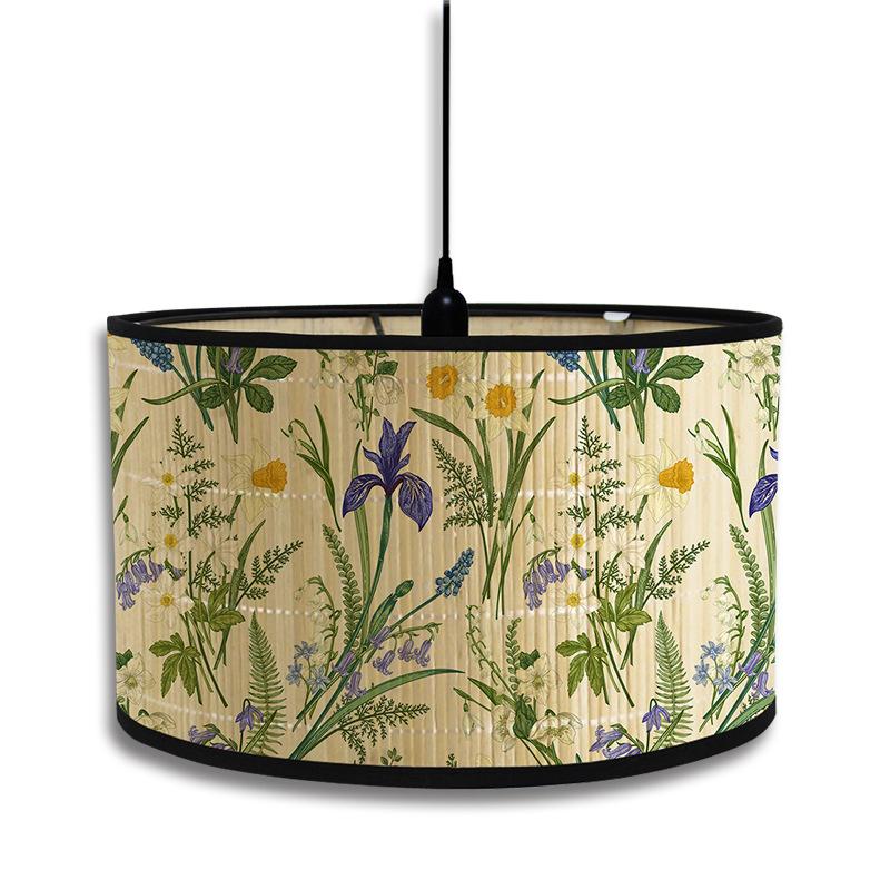 Абажур в скандинавском стиле с зеленым растительным узором, абажур из бамбука, люстра для кафе, декор в стиле ретро для домашнего проживания, подвесной светильник