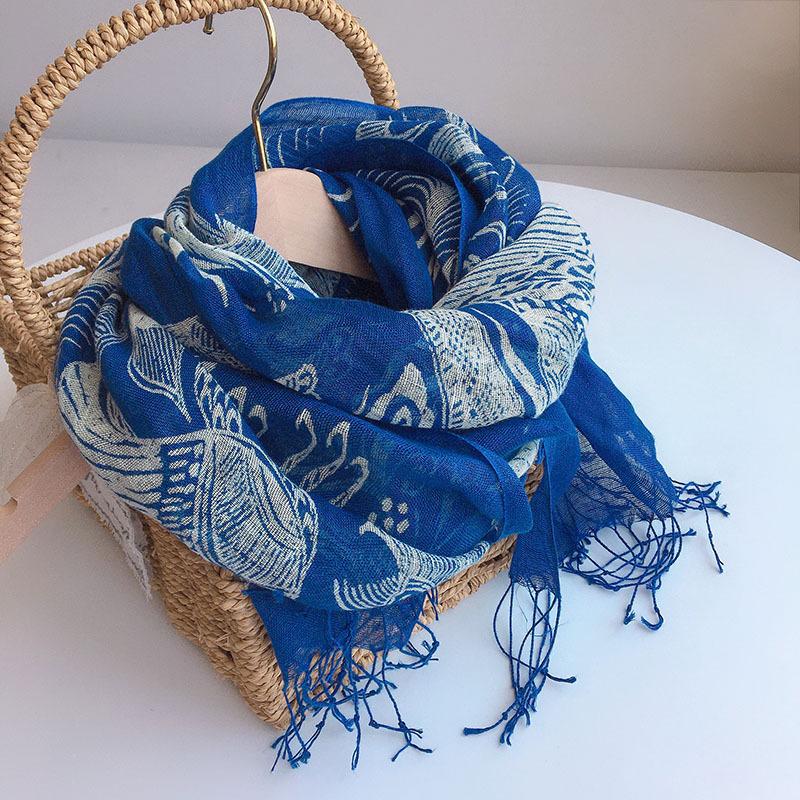 Direct Supply Imitation Batik Pure Linen Breathable Material Sunscreen Scarf Warm Printed Shawl Retro Silk Scarf