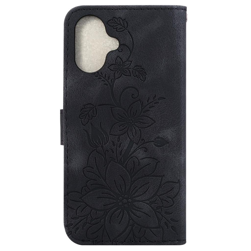 For iPhone 16 Wallet Case PU Leather Phone Cover Flower Imprinted