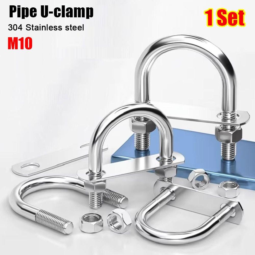 1Set Screws Pipe U-clamp With Baffle Round Bolt New M10 Round Tube Clamp for Round Tube