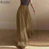ZANZEA Женские летние брюки с высокой талией и молнией, однотонные, широкие брюки