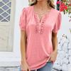 Весенне-летние футболки, однотонный женский топ, модная футболка с v-образным вырезом и пуговицами, деревянная футболка с короткими рукавами и краями ушей
