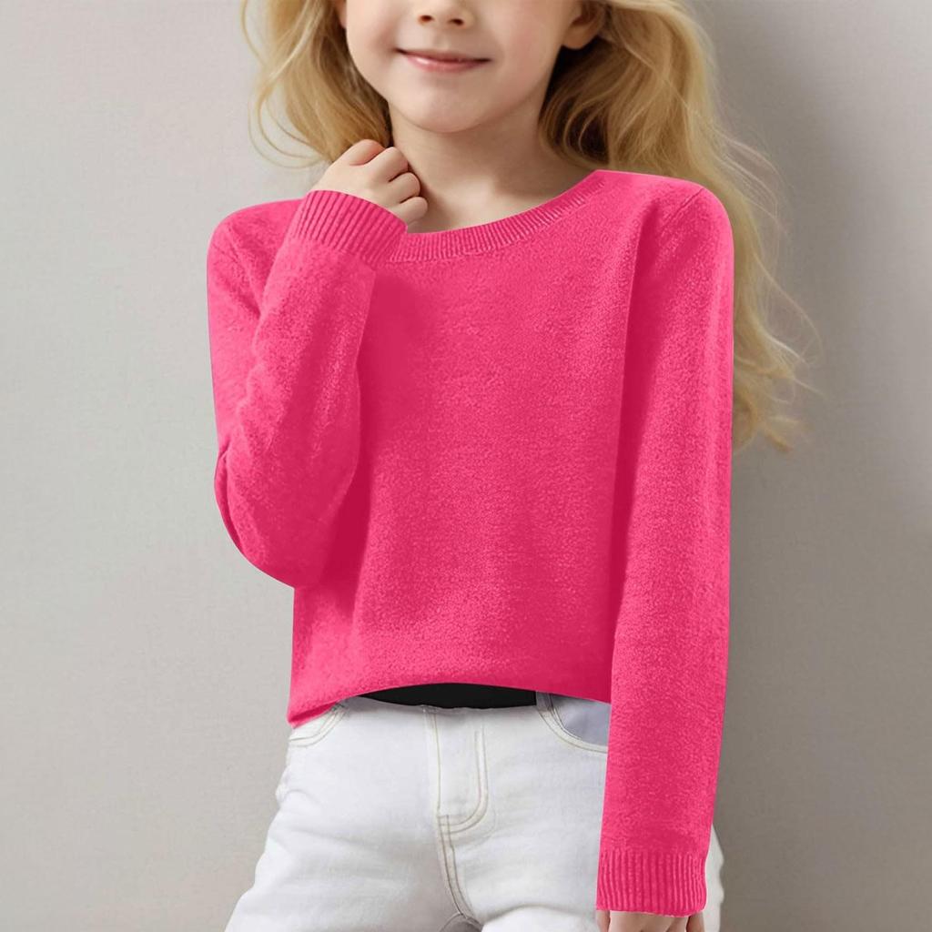 Girls Long Sleeve Round Neck Knit Pullover Jumper Tops Spring Base Layer Top Thermal Undershirt Youth Underwear 8-16Years
