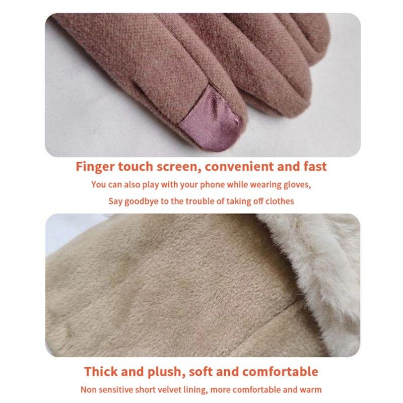 Осенне-зимние теплые замшевые перчатки с бархатными утолщенными плюшевыми декоративными манжетами, уличные перчатки для катания на лыжах с сенсорным экраном и защитой от холода