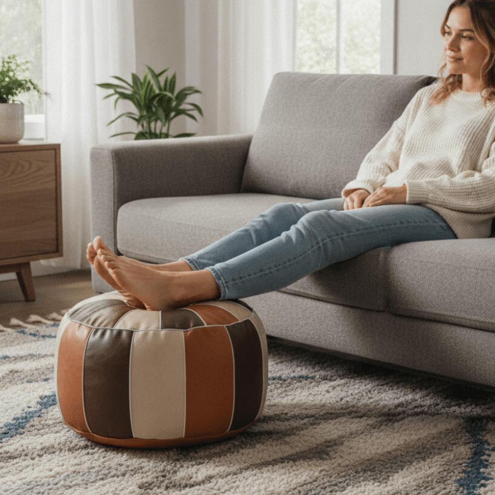 Unstuffed PU Leather Storage Pouf Cover Moroccan Style Pouf Cushion Cover Futon Cover Footrest