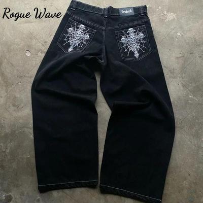 RogueWave Американский уличный хип-хоп Панк-рок Мода Универсальные джинсы Мужские Харадзюку Y2K Повседневные Готические Прямые Широкие брюки Женские