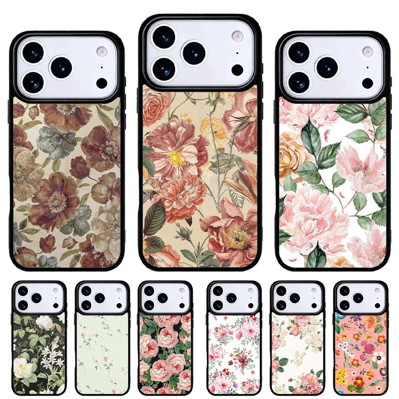 Винтажный чехол для телефона с цветами и листьями для iPhone 17 Air 16e 15 14 13 Pro Max Задняя крышка для 12 11 Pro Coque