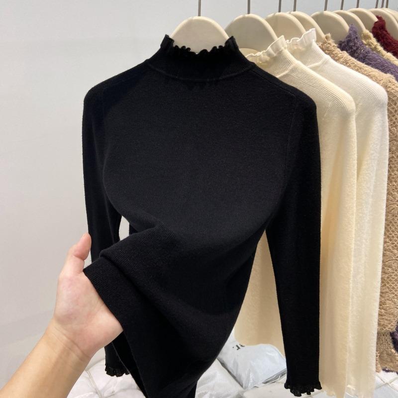 Осенне-зимняя кружевная водолазка, вязаная базовая рубашка, женский мягкий восковой свитер, темпераментный топ с длинным рукавом высокого класса