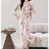 GUJIN Soft Cotton Silk Long Sleeve Pajamas for Women Spring and Autumn New Cardigan Sleepwear Plus Size 2XL Set