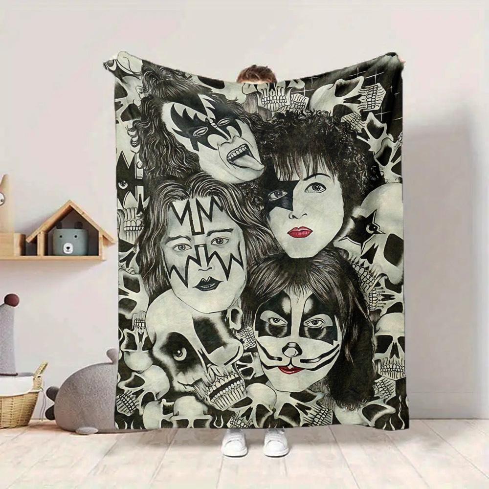 1 шт. Фланелевое одеяло с символикой группы Kiss [Уютное плед-одеяло] Для дивана, кровати, путешествий, кемпинга, гостиной, офиса, дивана, кресла и кровати