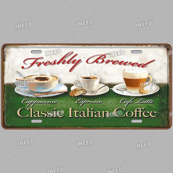 Metal Tin Signs Coffee License Plate Vintage Metal Plaques Retro Tin Plate for Cafe Kitchen Home Living Room Door Wall Art Decor