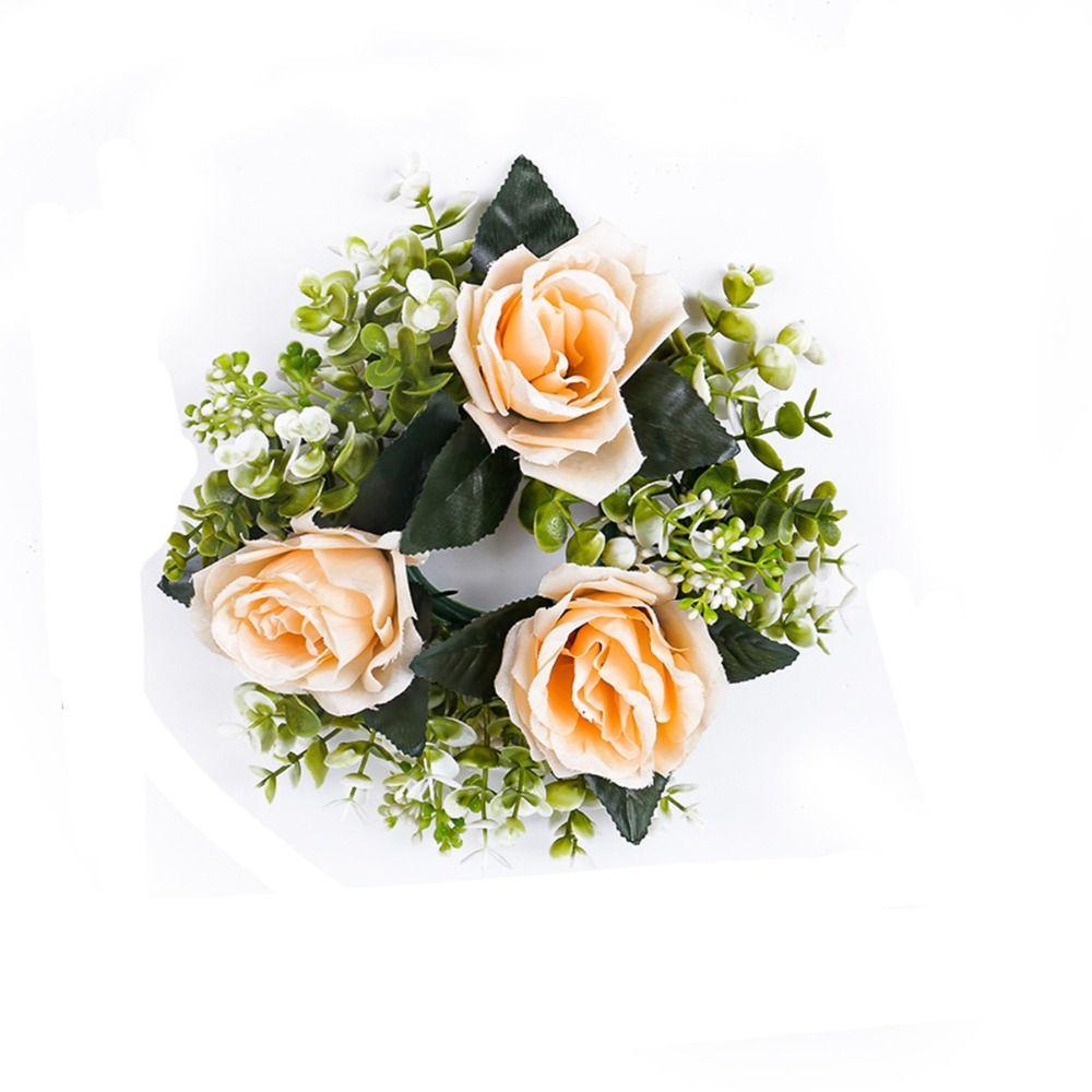 Flower Artificial Rose Candle Wreath 23CM Candlestick Wreath Candle Rings  Wedding Decor