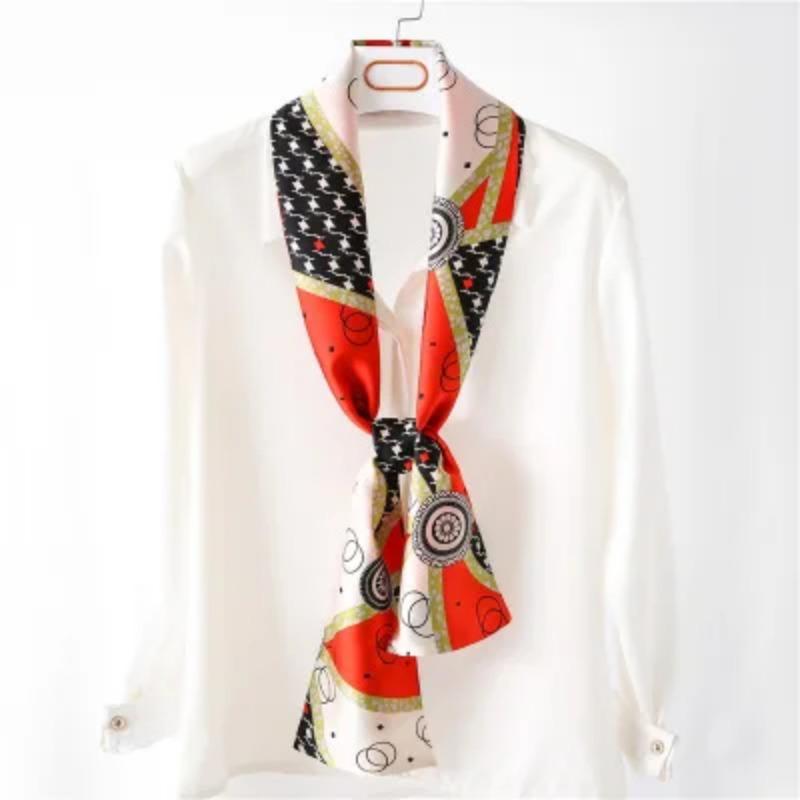 Хиджаб Натуральный Длинный Шелк Женский Принт Элегантные Шейные Платки Лента для Волос Головная Повязка Завязка Украшение Ручки Сумки Фуляр Воротник Косынка