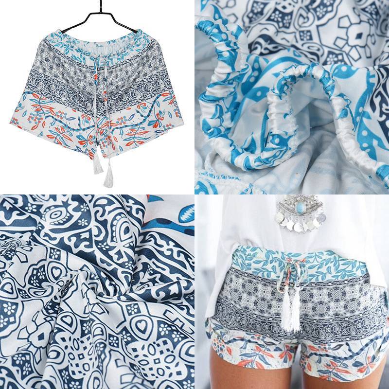 Summer Polyester Print Shorts With Tie Waist For Casual Wear