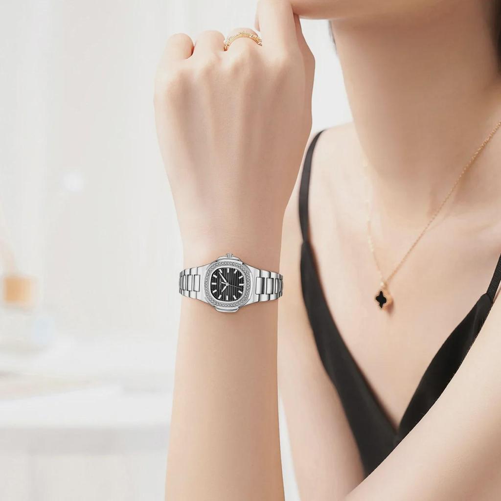 Женские автоматические часы Duke of Lorraine 1158 с квадратным бриллиантом и застежкой-бабочкой из нержавеющей стали