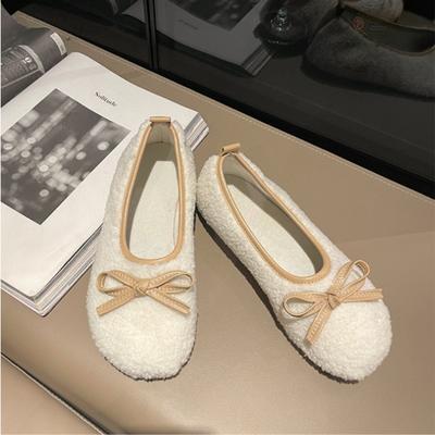 Мягкие женские туфли с бантом из хлопка, зимняя теплая обувь для женщин, на плоской подошве, женская рабочая обувь, удобная для работы, без застежек