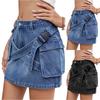 Women's Fashionable Solid Color Pocket Splicing Workwear Denim Skirt