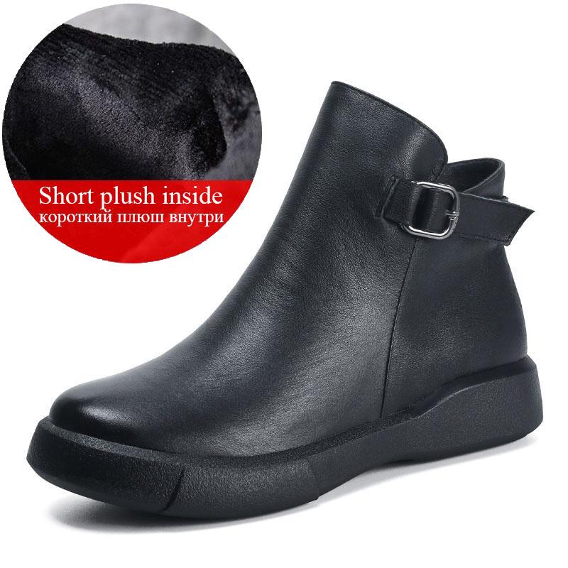 Fashion GKTINOO Winter Genuine Leather Ankle Boots Round Toe 2024 Handmade Lady Soft Flat Shoes Comfortable Side Zip Short Boot