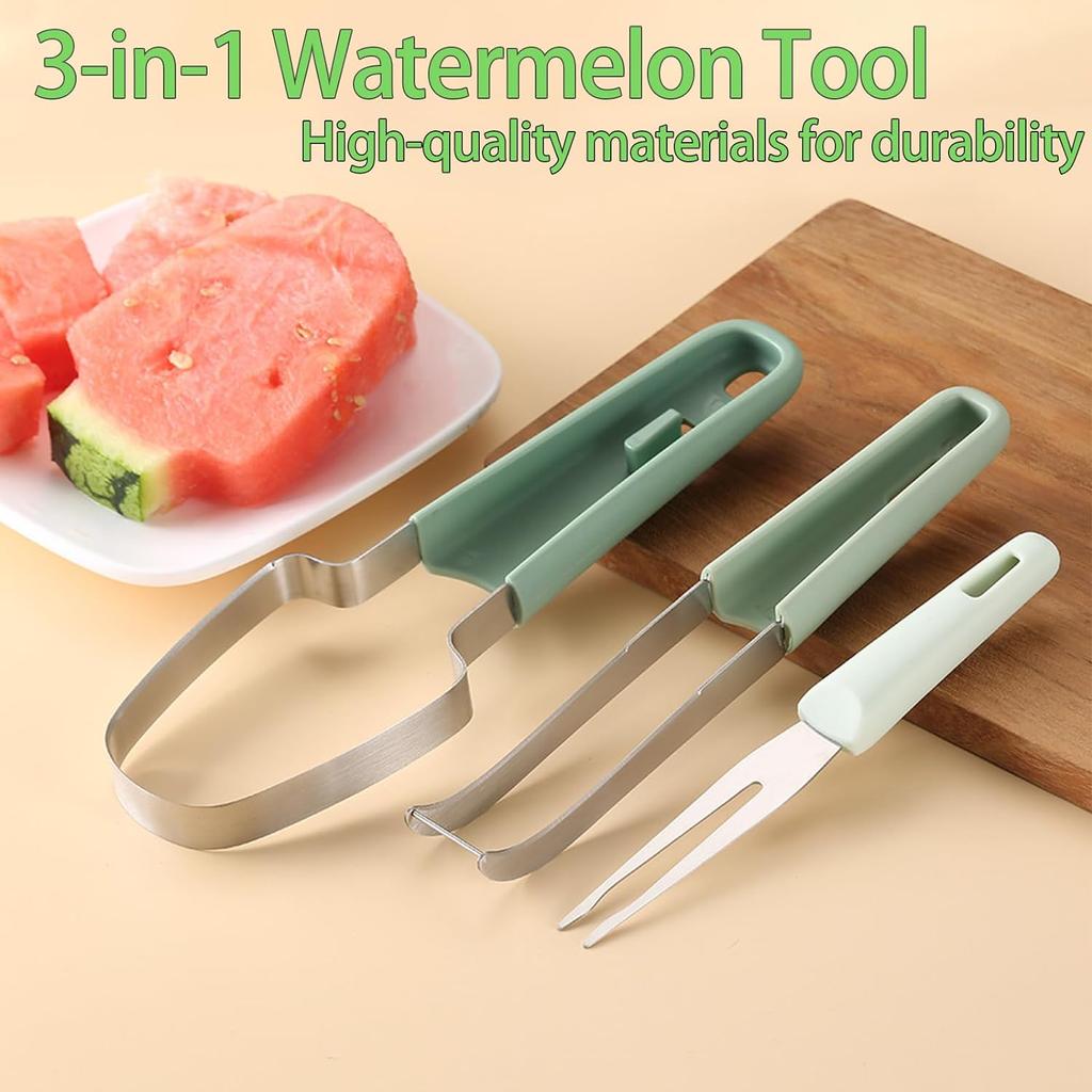 3-in-1 Watermelon Fork Slicer Cutter Stainless Steel Watermelon Popsicle Cutter Watermelon Cutter Slicer Tool Kitchen Gadgets