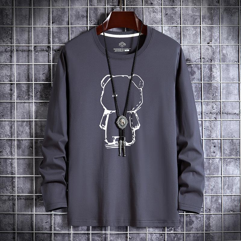 GMXIA Весна Осень Мужская футболка с длинным рукавом Мужская молодежная базовая мужская верхняя одежда с круглым вырезом Осенняя одежда Мужская футболка