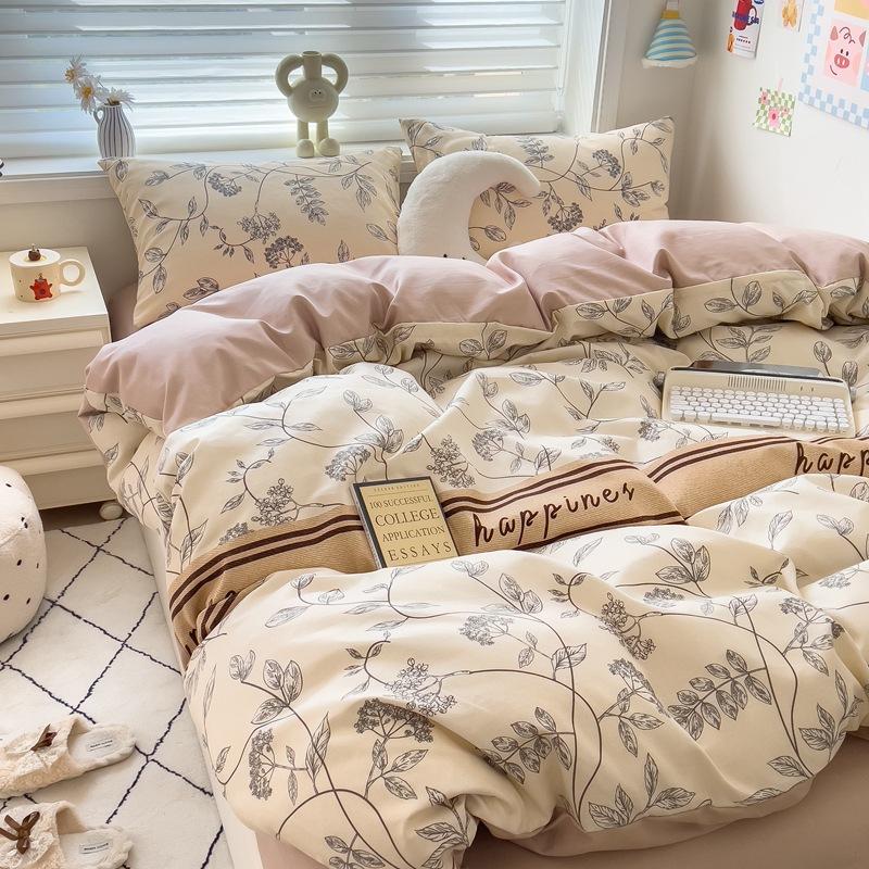 Набор из 4 предметов Класс А Материнский Младенческий класс Маленький Свежий Шлифованный Набор из 4 предметов Приятная к коже Простыня Стиранный хлопок Пододеяльник Общежитие Набор из 3 предметов