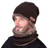 Men Warm  Winter Thicken Hat And Scarf Two-Piece Knit Windproof Cap