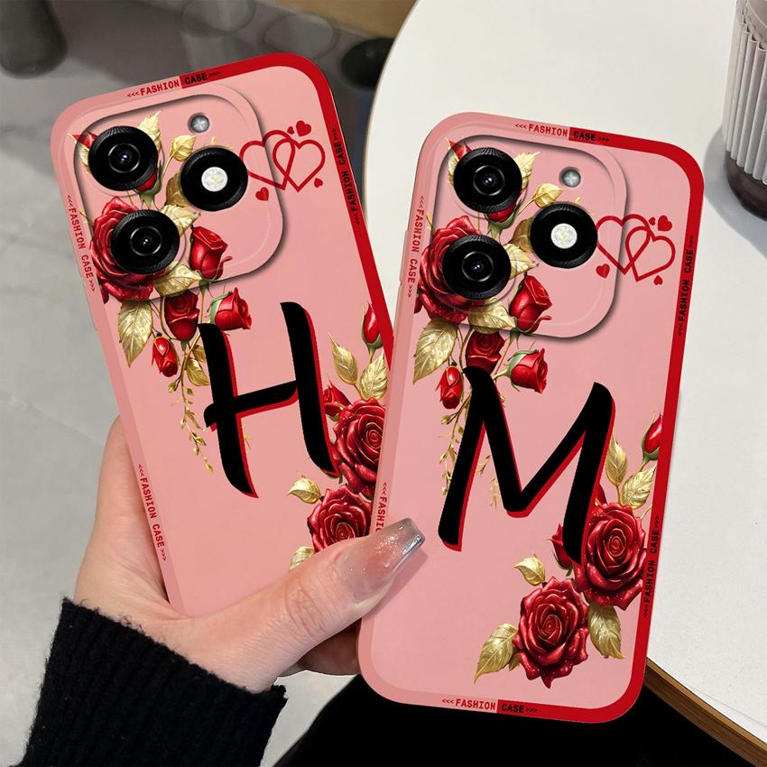 Чехол для телефона с начальными буквами A-Z для Tecno Spark 20 30 40 Pro Plus 20C 30C 40C Go 2024 2025 Бампер Матовый силиконовый Нескользящий Чехол для корпуса Tecno