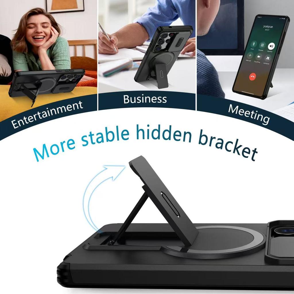 Armor Shockproof Magnetic Case For Samsung Galaxy S25 S24 Ultra Plus FE A56 A36 A26 A17 A16 Lens protect stand For Magsafe Cover