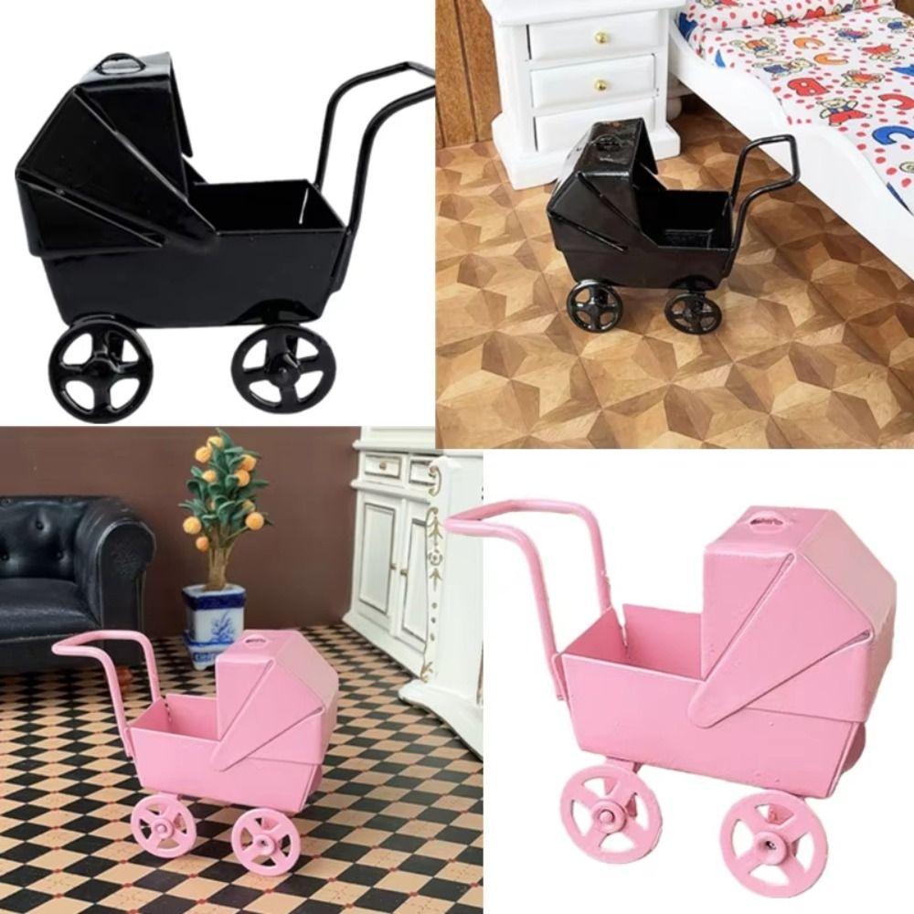 Wrought Iron Mini Bassinet Stroller Realistic Doll Pram Toys Baby Stroller Model Kids Pretend Play
