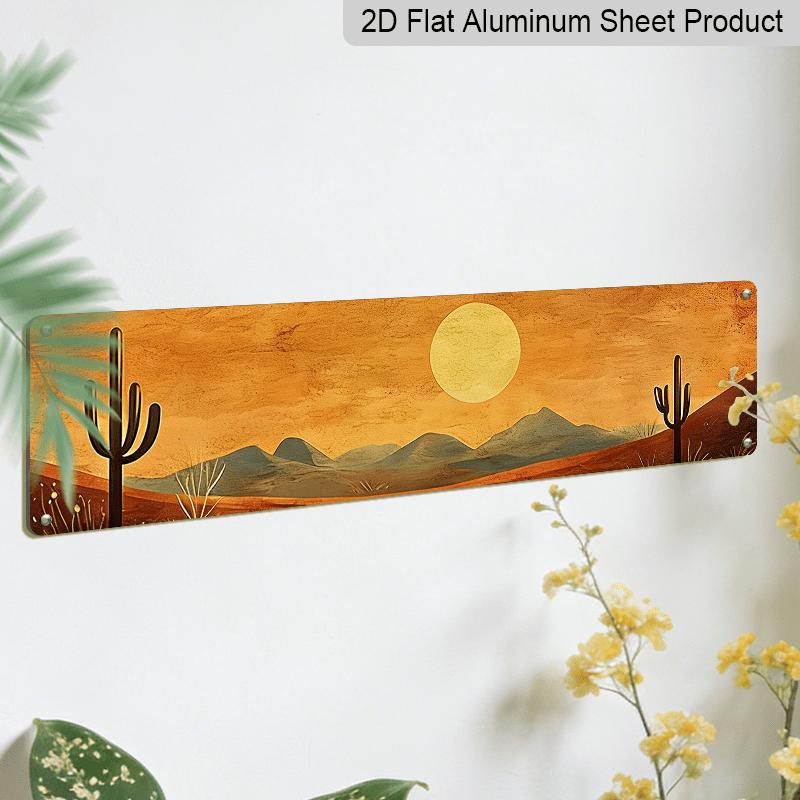 1pc 2D Flat 4X16 Inch Aluminum Metal Signs Tranquil Desert Sunset Metal Wall Art for Enhancing Bedroom Ambiance and Living Room Aluminum Decorative