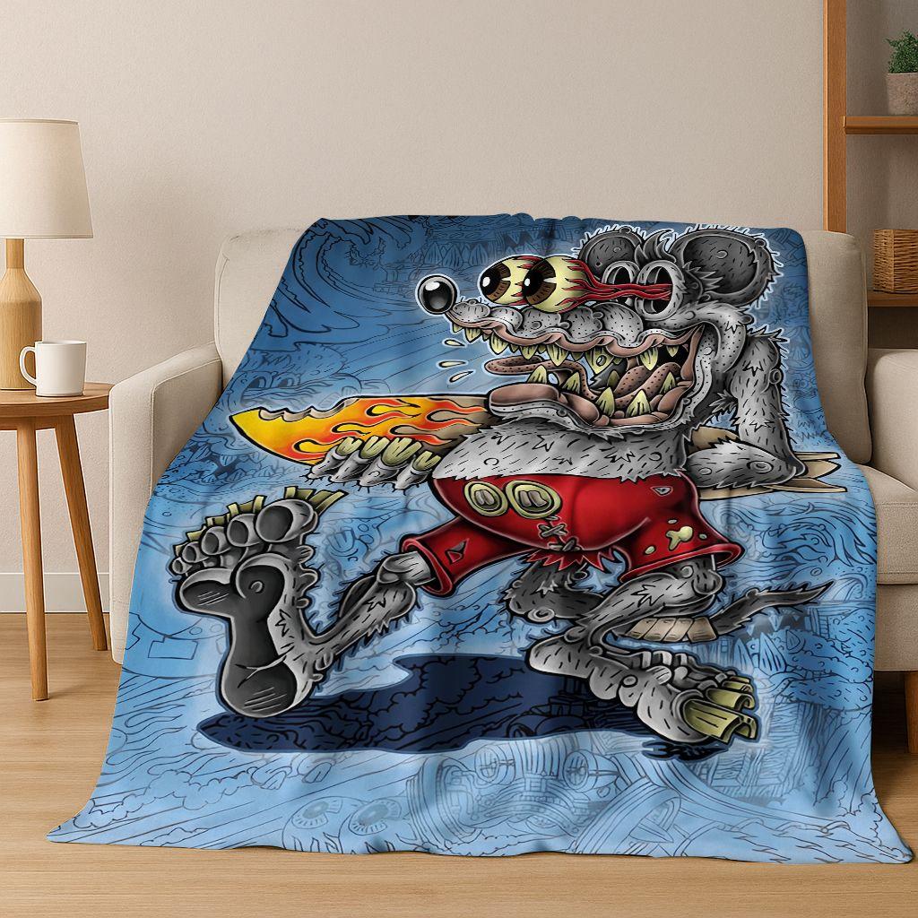 3D Бунтарский RAT FINK Автомобильный Знак Мультяшное Фланелевое Одеяло, Теплое и Уютное Мягкое Плед для Дома Спальни Кровати Дивана Покрывало для Пикника