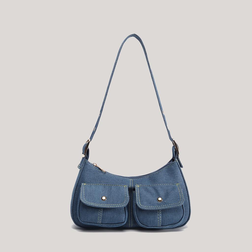 2025 New Versatile Denim Hobo Bag Niche Design Underarm Bag Women's Fashion Shoulder Bag Fashion Baguette Bag