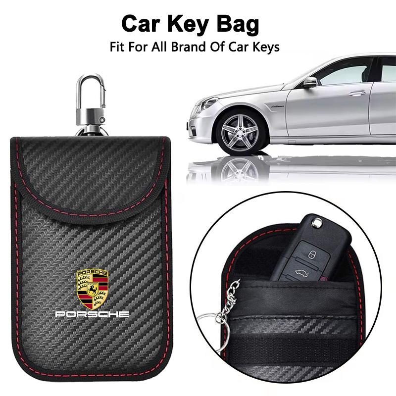 Car Key Case Signal Blocker Bag RFID Shielding Pocket for Porsche 718 Cayenne Panamera 911 Macan Taycan Cayman Boxster Sticker UA7