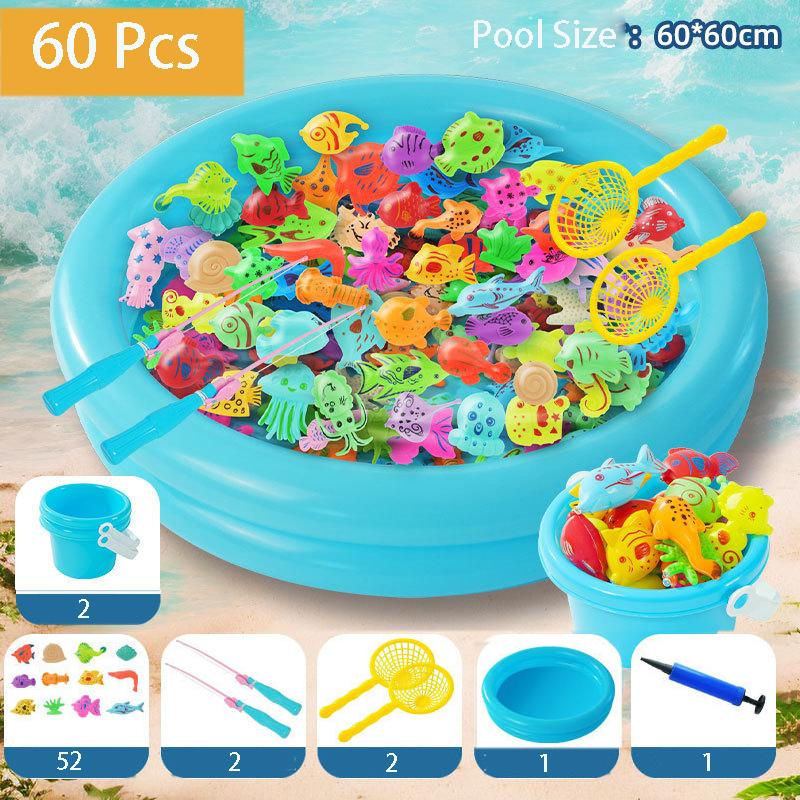 Магнитные игрушки для рыбалки в бассейне, 60 шт., игрушка для ванны с водяным столиком и удочкой, плавающая рыба, подарки для малышей от 3 лет и игрушки на открытом воздухе
