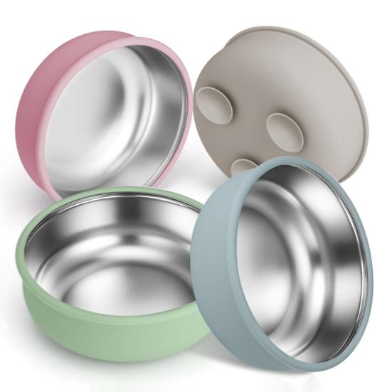 Stainless Steel Baby Bowls with Suction 2-in-1 Toddler Feeding Plates Heat-Resistant Spill-Proof Suction Bowls for Infant