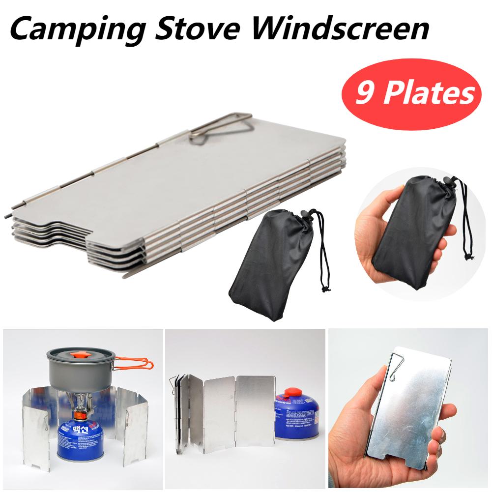 Ветрозащитный экран для походной плиты 9 пластин Складной Уличный Ветрозащитный экран для газовой плиты Тепловой экран Пикник Приготовление пищи Горелка Ветрозащитный экран