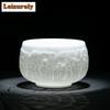 170ml High-end Ice Seed Jade Porcelain Teacup Relief Dunhuang Buddha Master Cup Personal Chazhan Tasting Tea Bowl Kung Fu Set