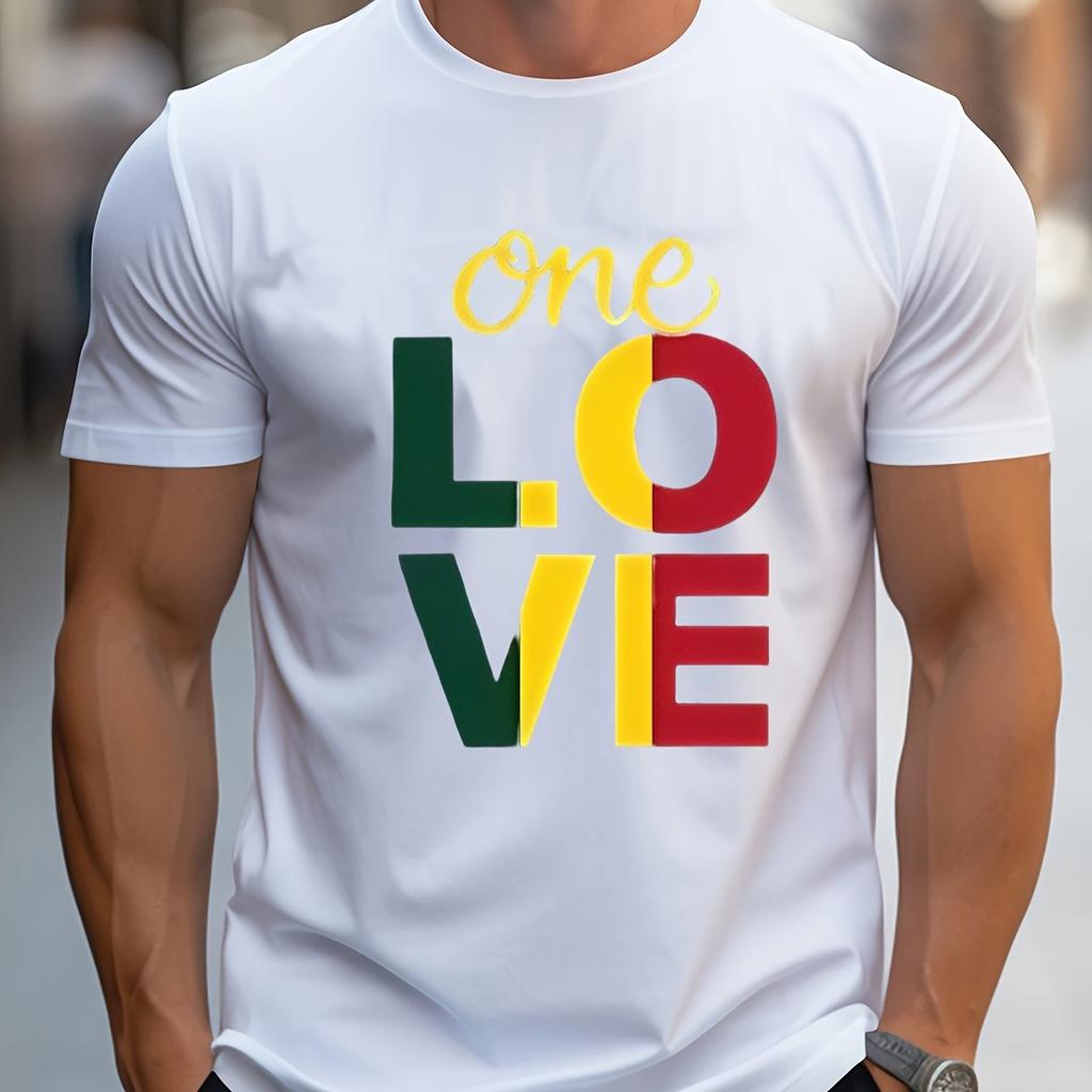 Мужская футболка с градиентным цветным блоком и принтом LOVE, дышащая футболка с коротким рукавом для спортзала, бега, повседневной носки, обычного кроя, мужская одежда