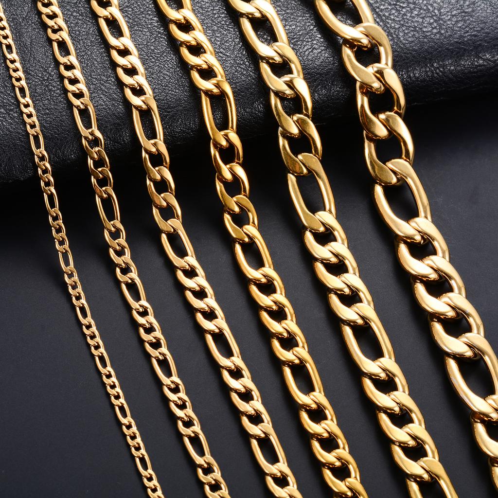 Классическое позолоченное ожерелье из нержавеющей стали, звеньевая цепочка Фигаро для мужчин и женщин, металлическое колье-чокер, шейные ювелирные украшения, аксессуары, подарок
