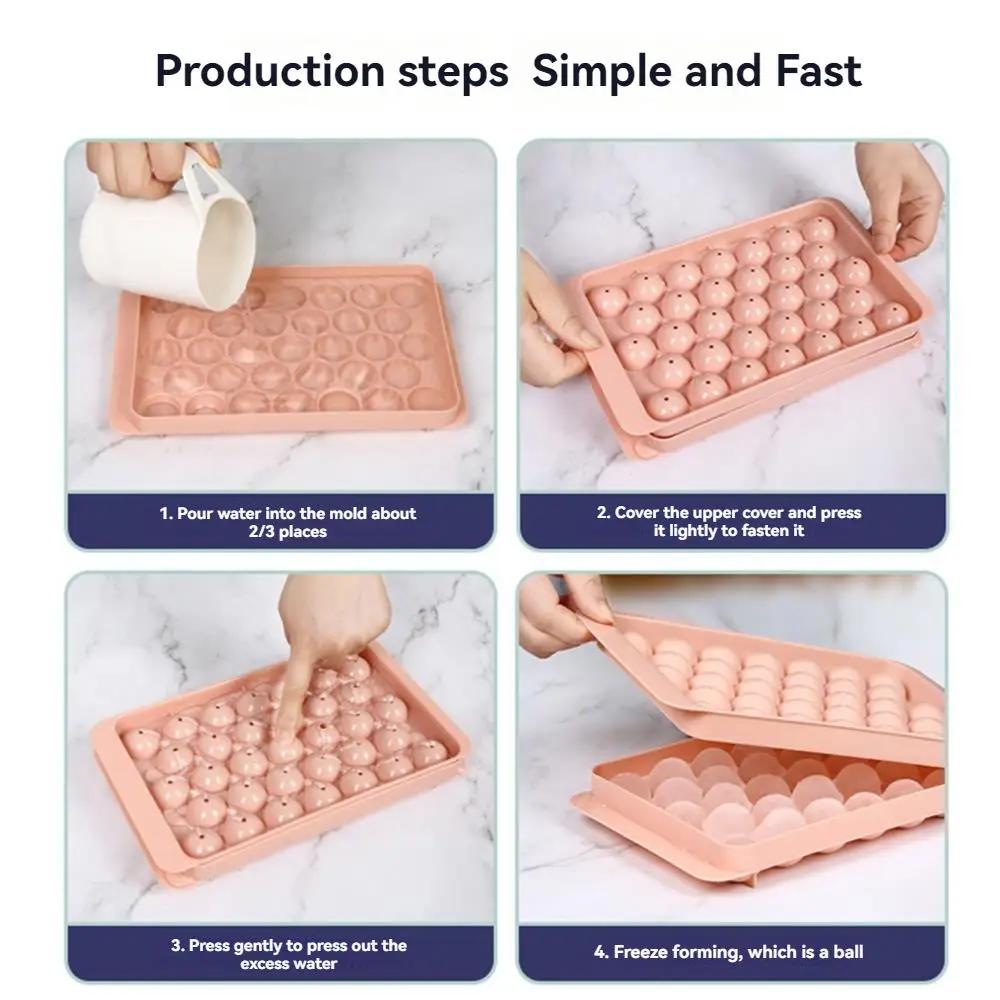 3D круглый лоток для льда с крышкой, ледяной шарик, креативный самодельный отсек для льда, модель кубика льда, 33 отсека, коробка для льда, мороженое