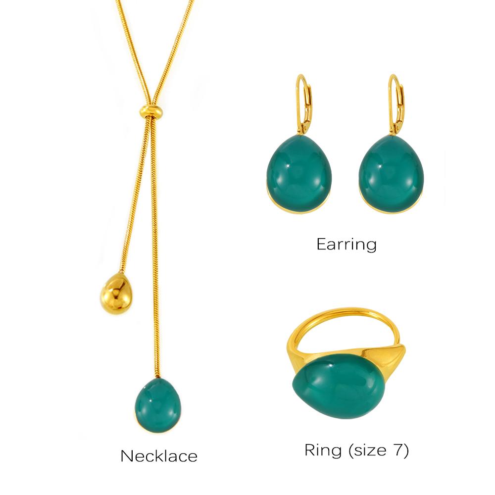 Длинное Ожерелье Сочетающееся с Серьгами Кольцом Из Нержавеющей Стали С Многоцветной Смолой Цепочка на Свитер Ожерелья Серьги Кольца Для Женщин