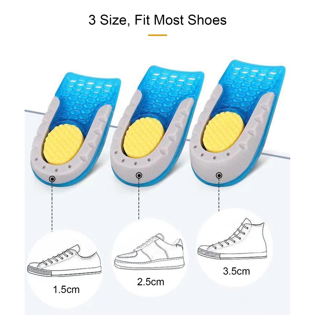 1 Pair Heel Lift Inserts Height Increase Insole Soft Breathable Invisible Design Sillicone Foot